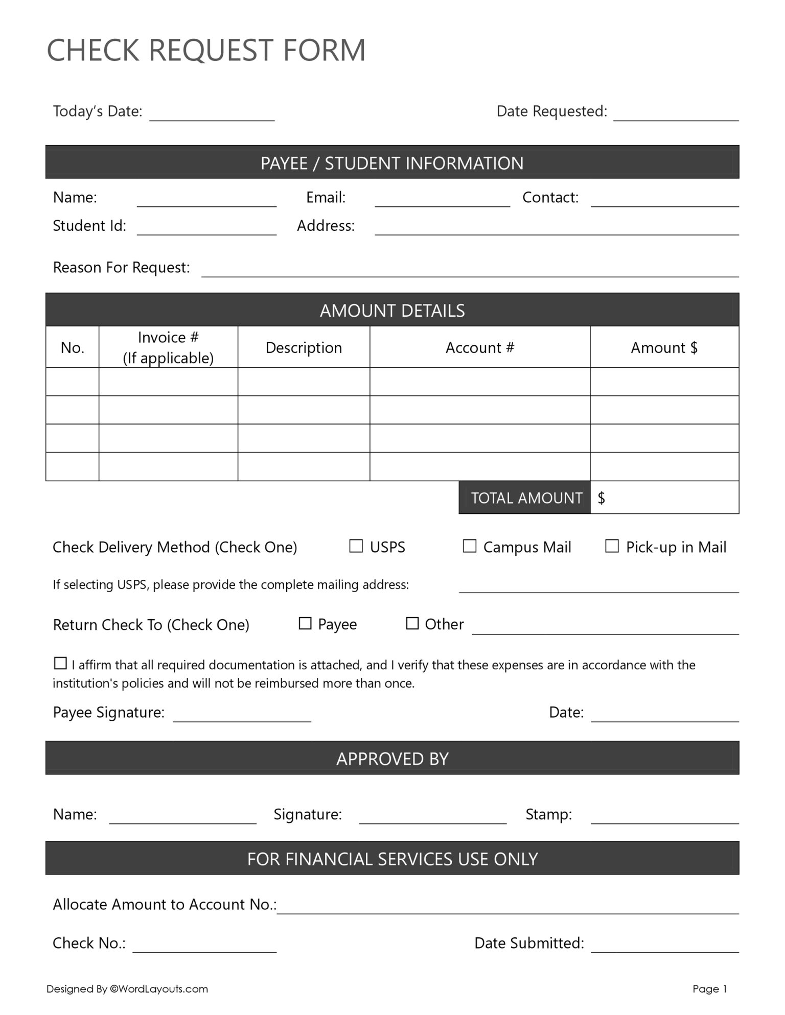Free Check Request Form Templates - WordLayouts