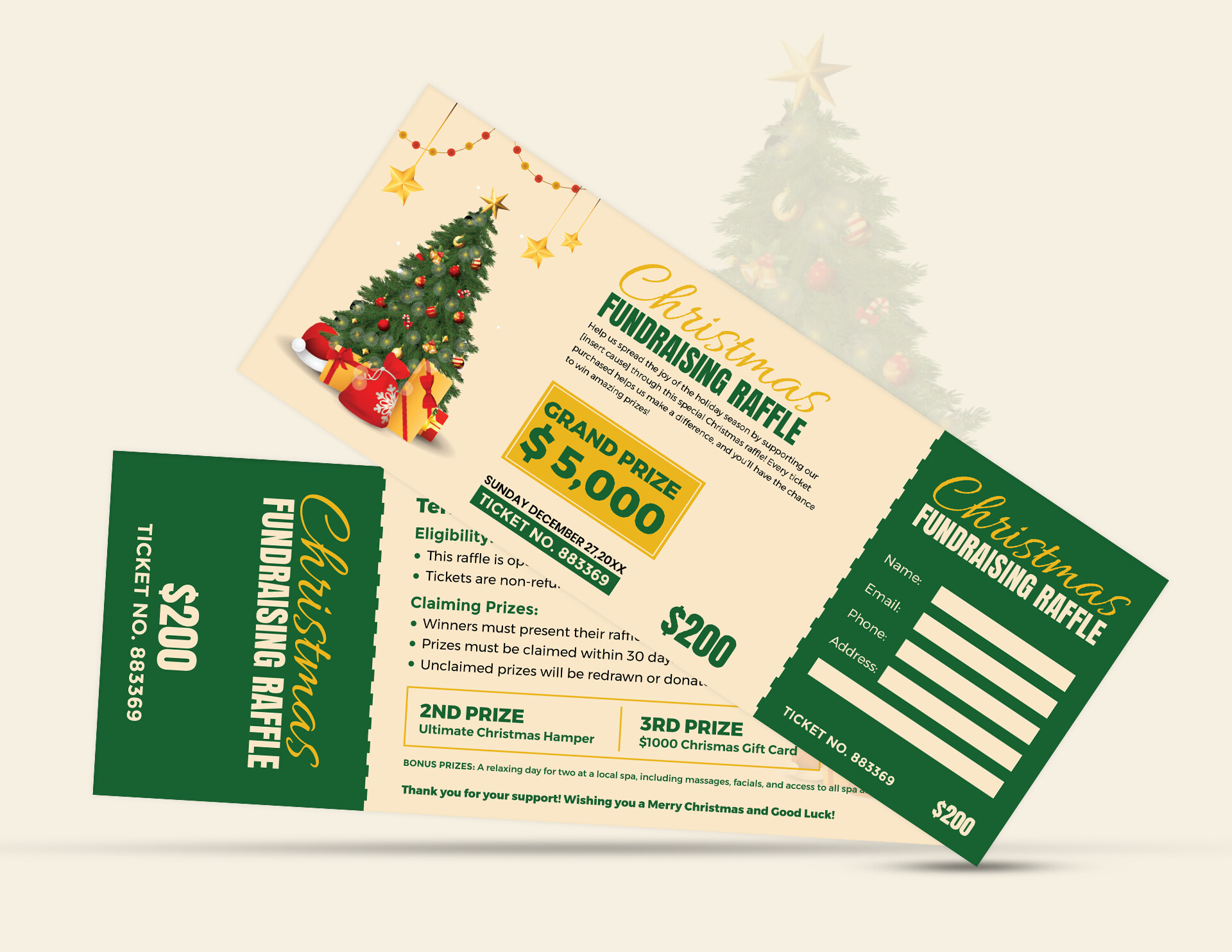 Festive Fortune Christmas Raffle Ticket Template - WordLayouts