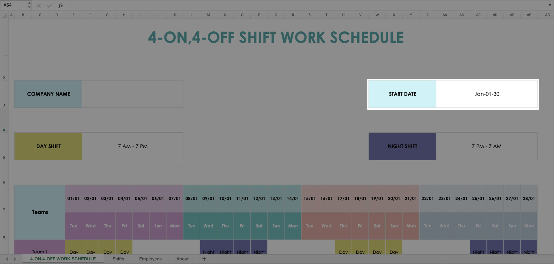 4on,4off Shift Work Schedule Template WordLayouts