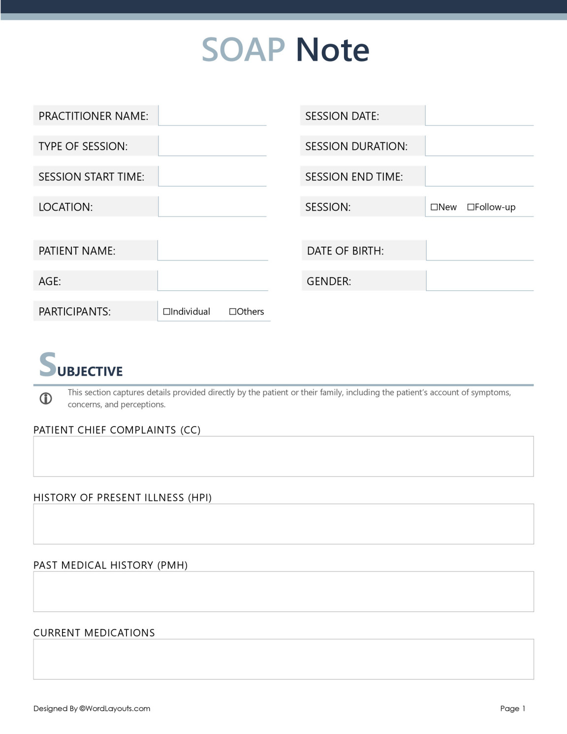 Clinical SOAP Note Template - Word, Google Docs