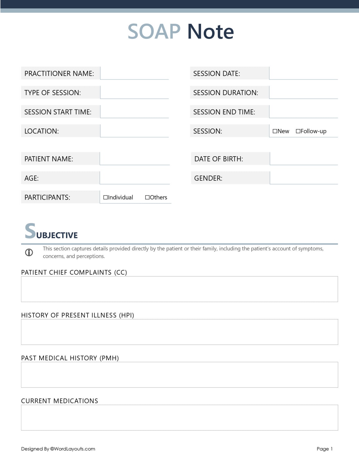 Clinical SOAP Note Template - Word, Google Docs