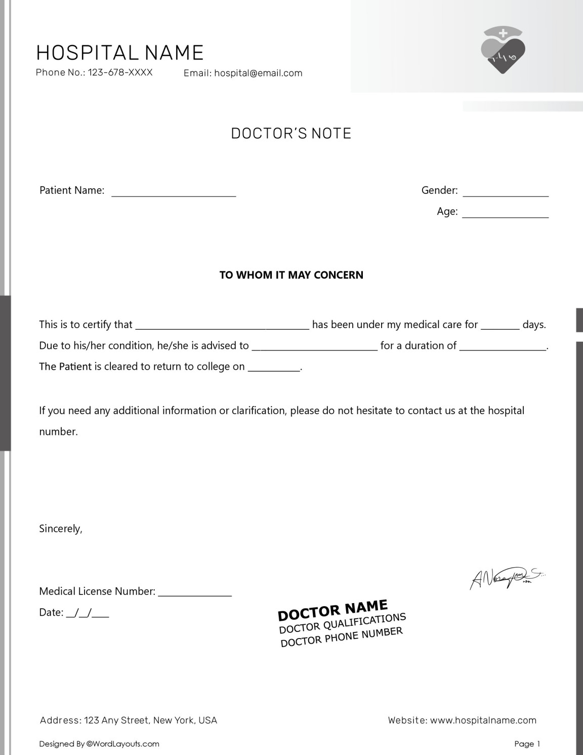 Doctor's Note Template with Restrictions - WordLayouts