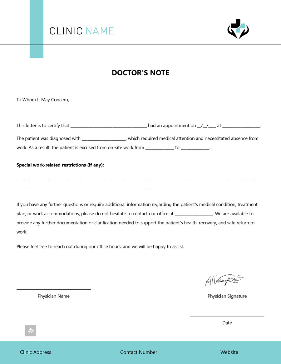 Doctor Excuse Note for Remote Work Template - WordLayouts