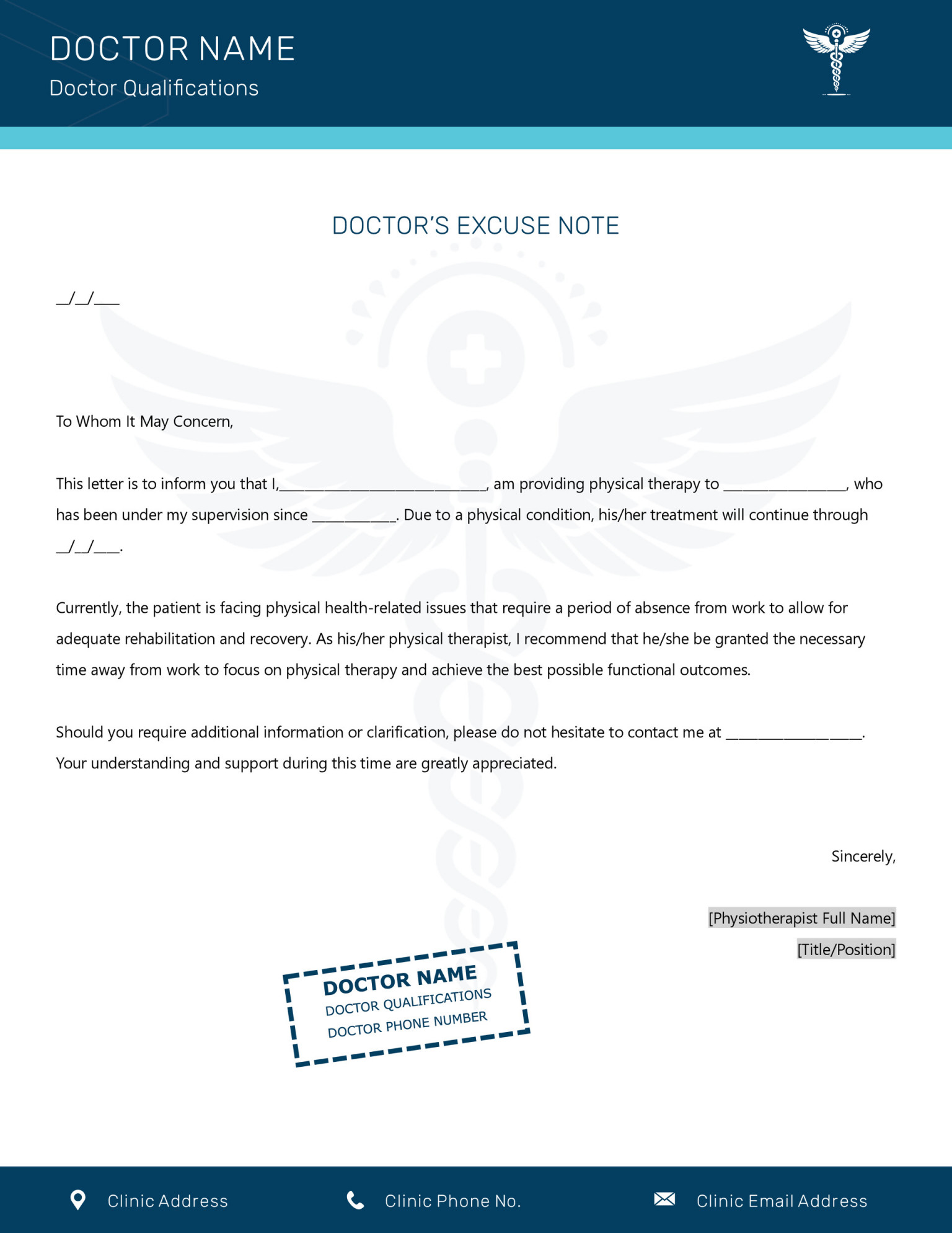 General Medical Excuse Note Template - WordLayouts