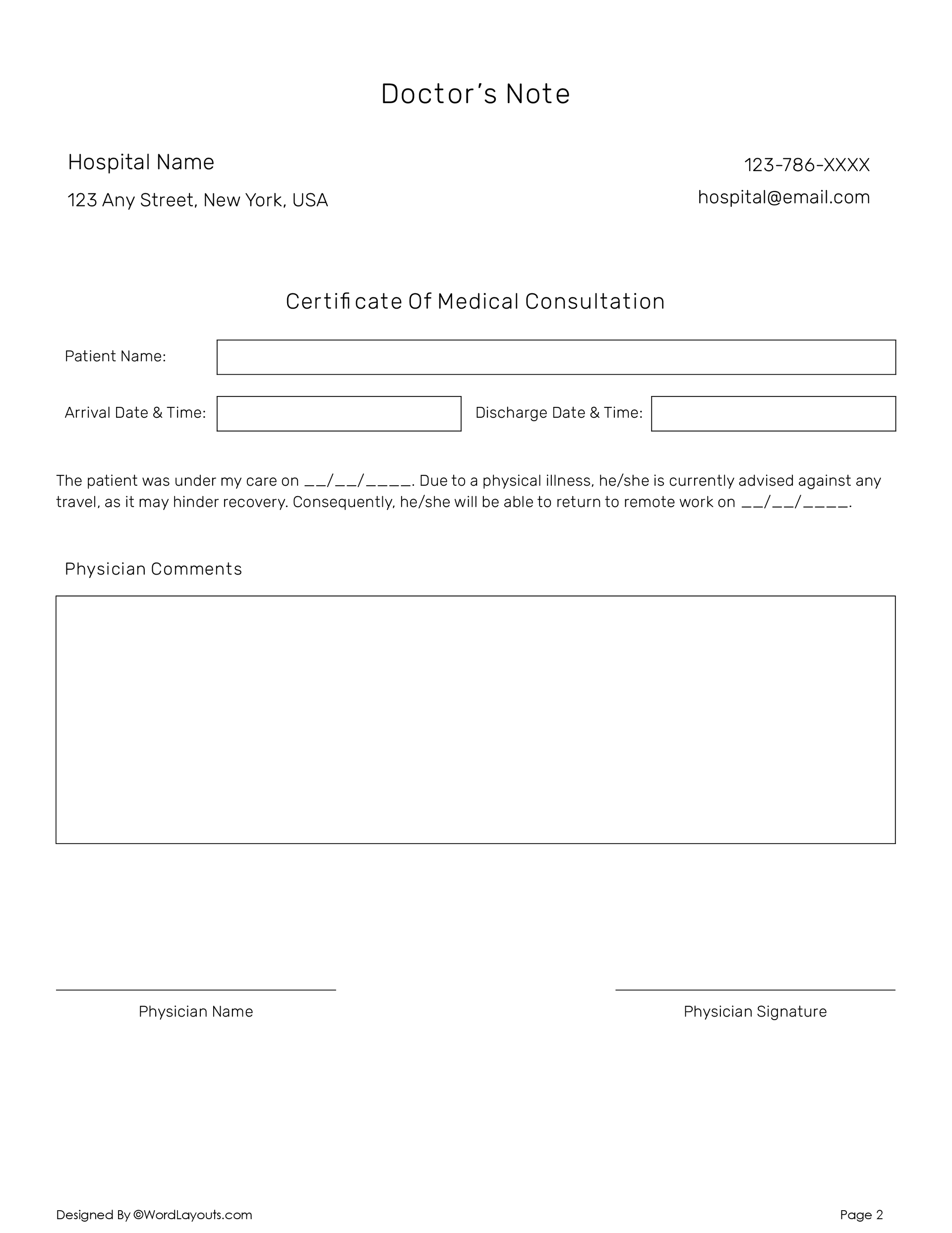 Doctor Excuse Note for Remote Work Template - WordLayouts