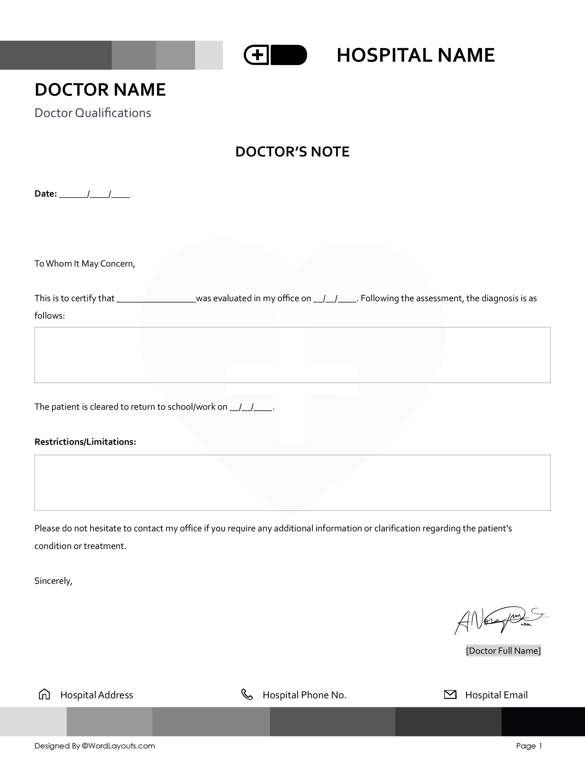 Doctor Excuse Note for Remote Work Template - WordLayouts