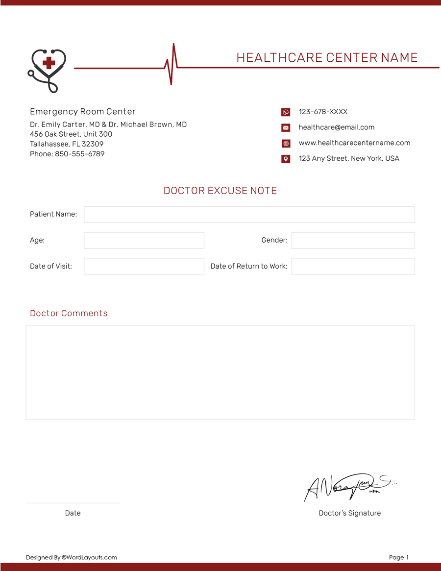 Doctor Excuse Note for Remote Work Template - WordLayouts