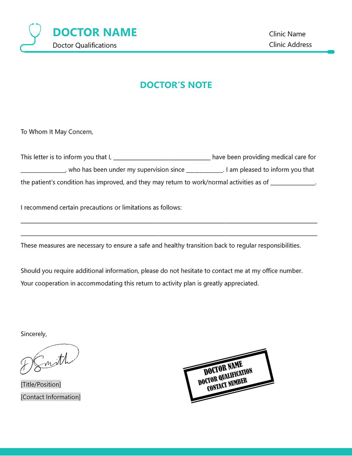 Doctor Note for Work Excuse Template - WordLayouts