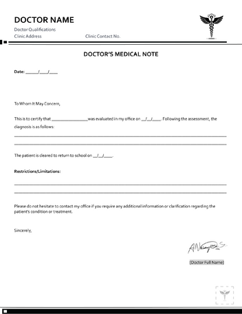 Doctor Excuse Note for Remote Work Template - WordLayouts