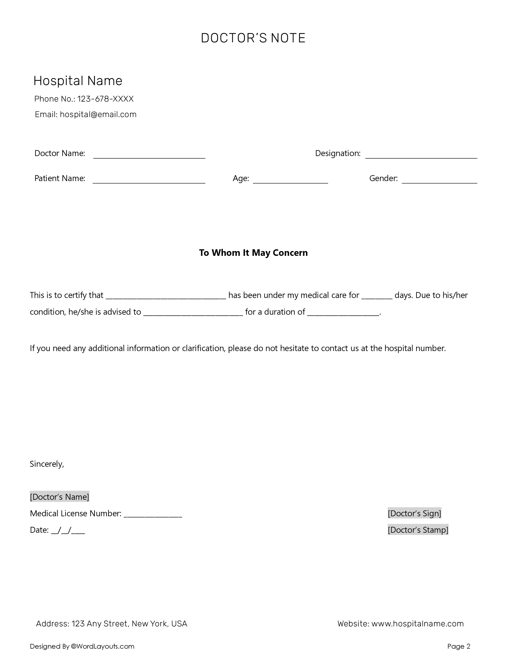 Detailed Doctor’s Note Template for School - WordLayouts
