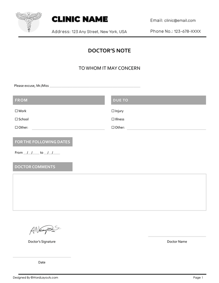 Work Restriction Doctor’s Excuse Note Template - WordLayouts