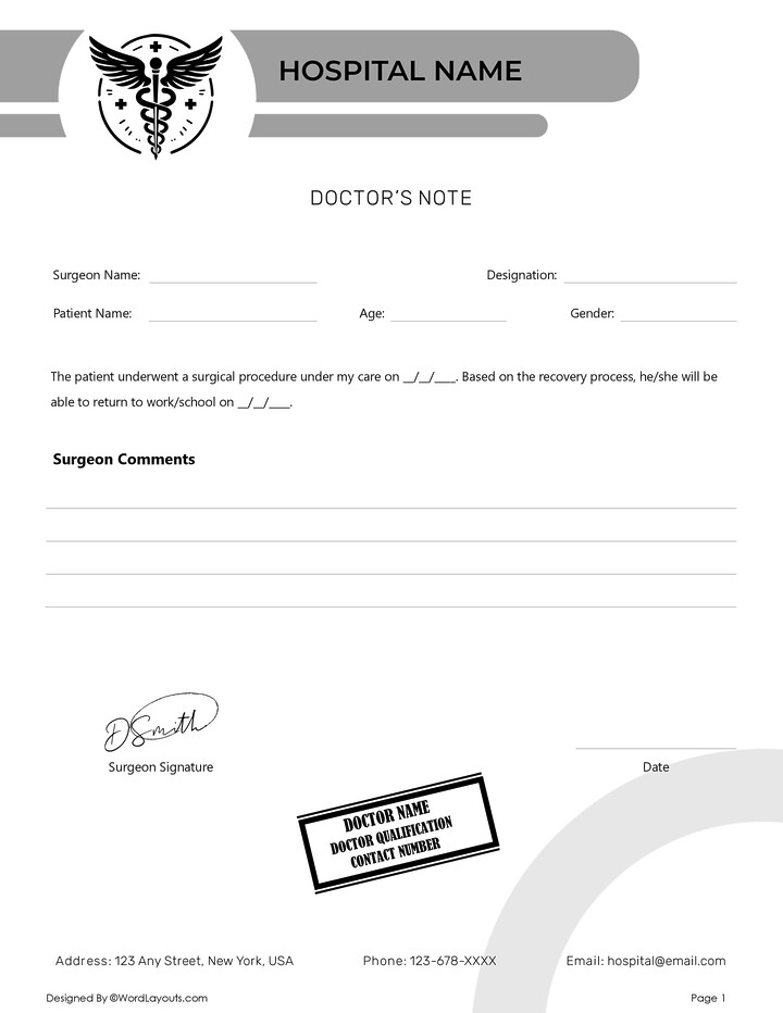 Doctor Excuse Note for Remote Work Template - WordLayouts