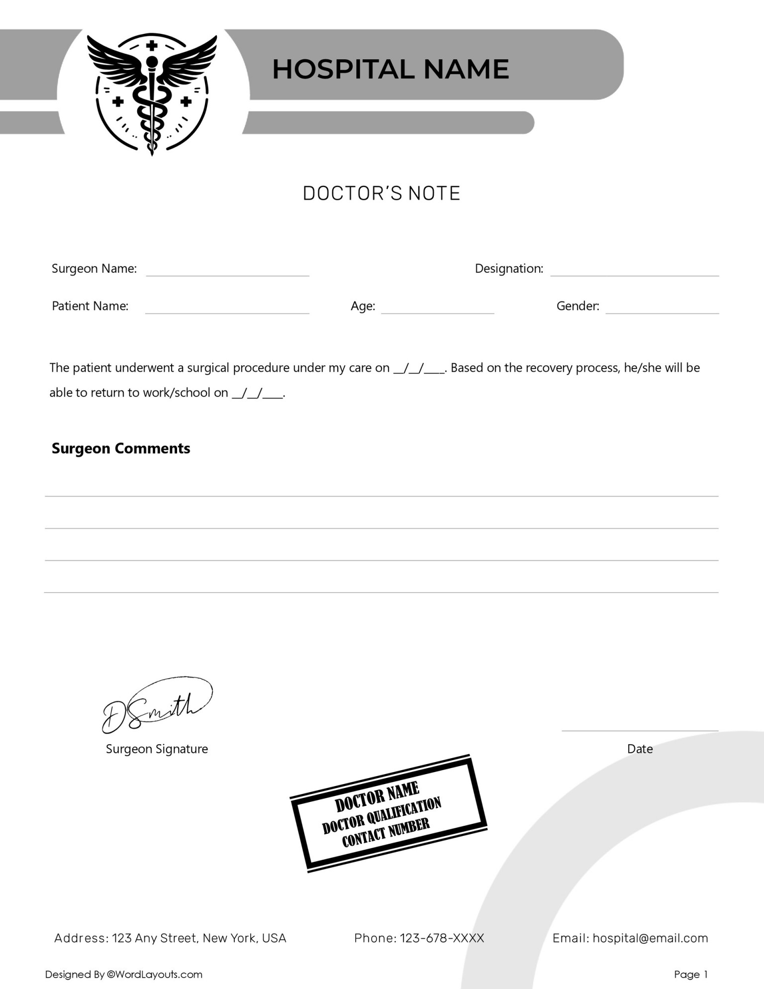Doctor Note for Work Excuse Template - WordLayouts