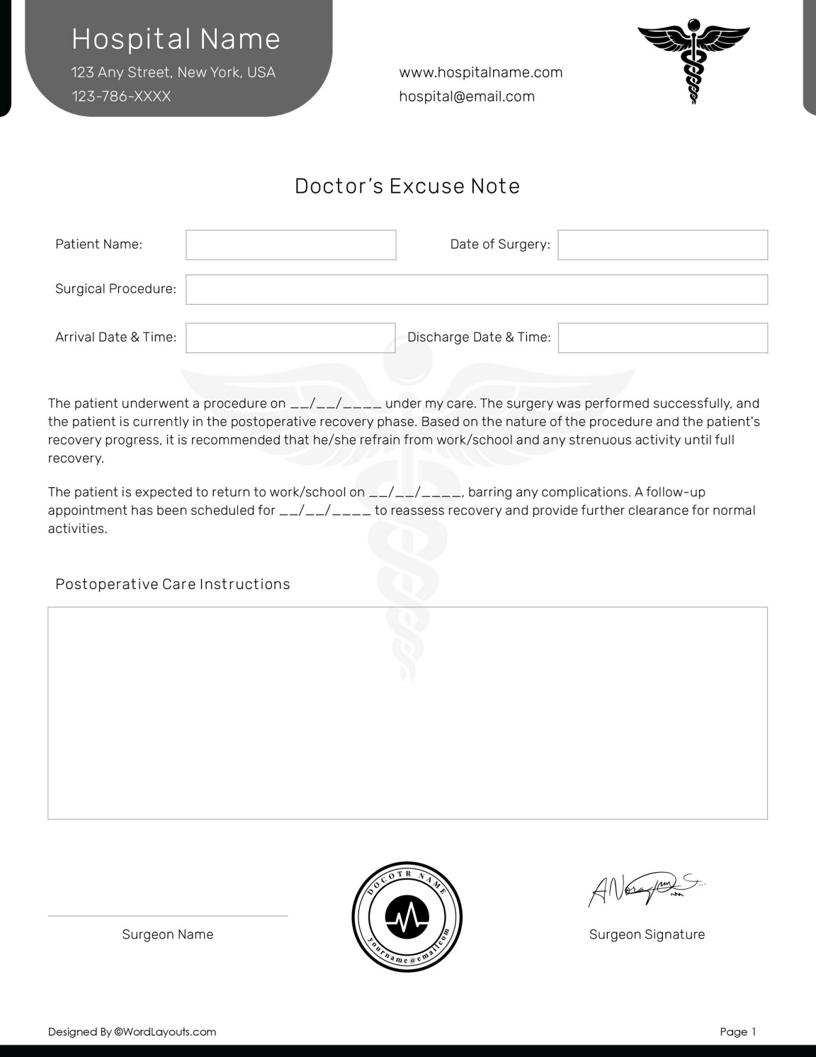 Printable General Medical Note Template - WordLayouts