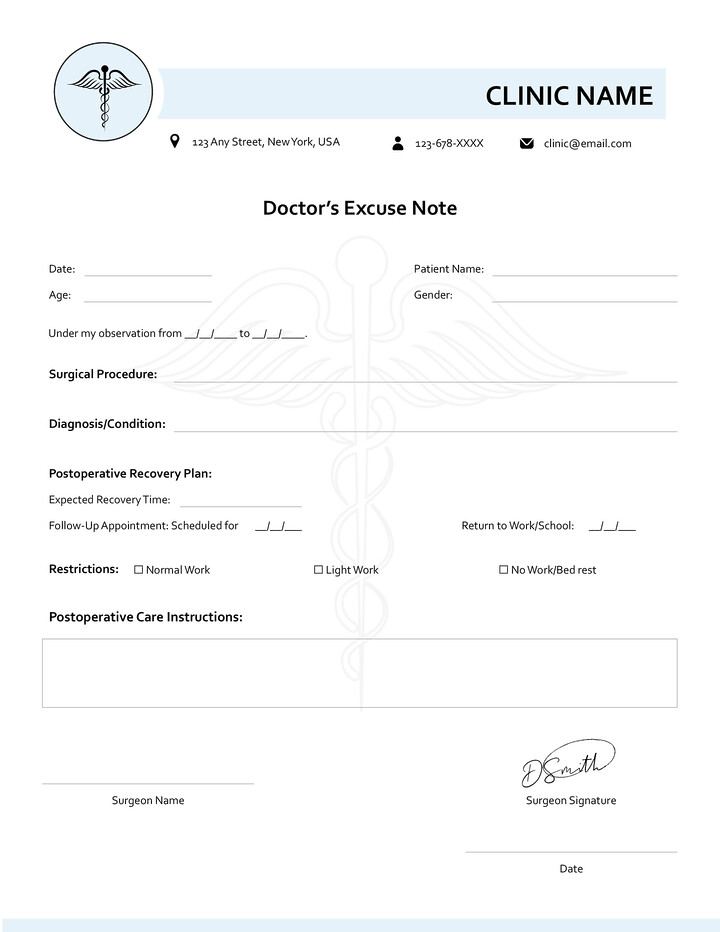 Doctor Note for Work Excuse Template - WordLayouts