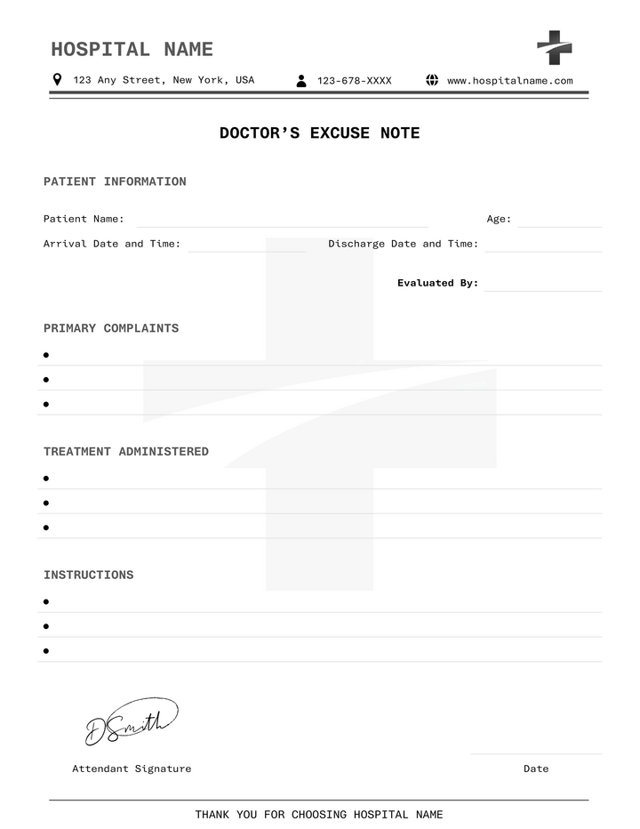 Doctor Note for Work Excuse Template - WordLayouts