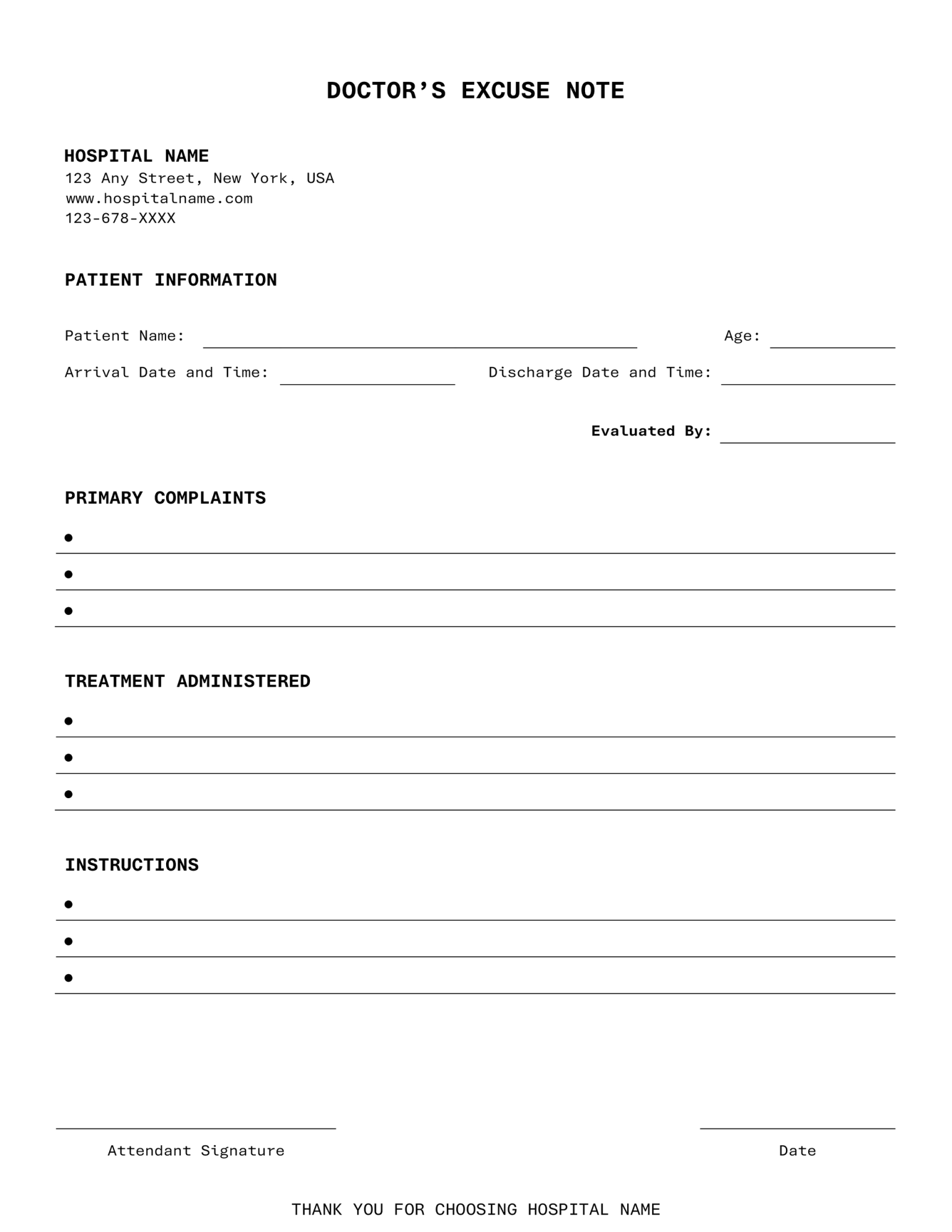 Work Restriction Doctor’s Excuse Note Template - WordLayouts