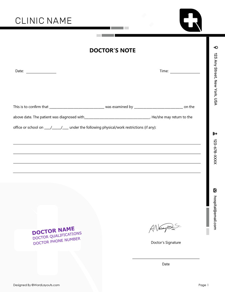 Doctor Excuse Note for Remote Work Template - WordLayouts