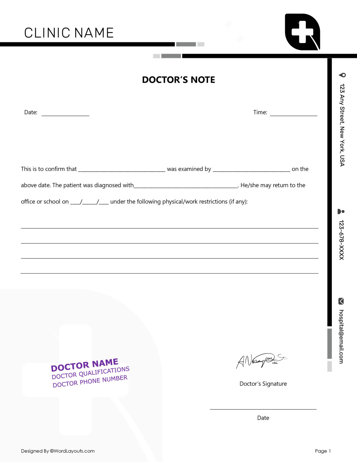 Doctor Note for Work Excuse Template - WordLayouts