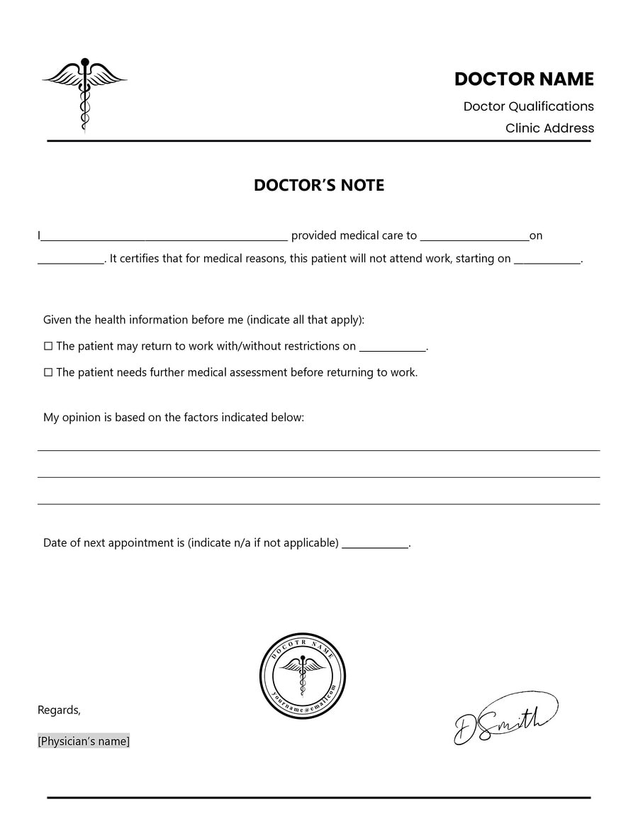 Doctor's Note Template with Restrictions - WordLayouts