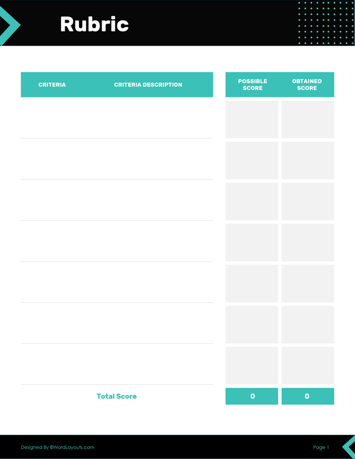 Color-Coded Assessment Rubric Template - WordLayouts