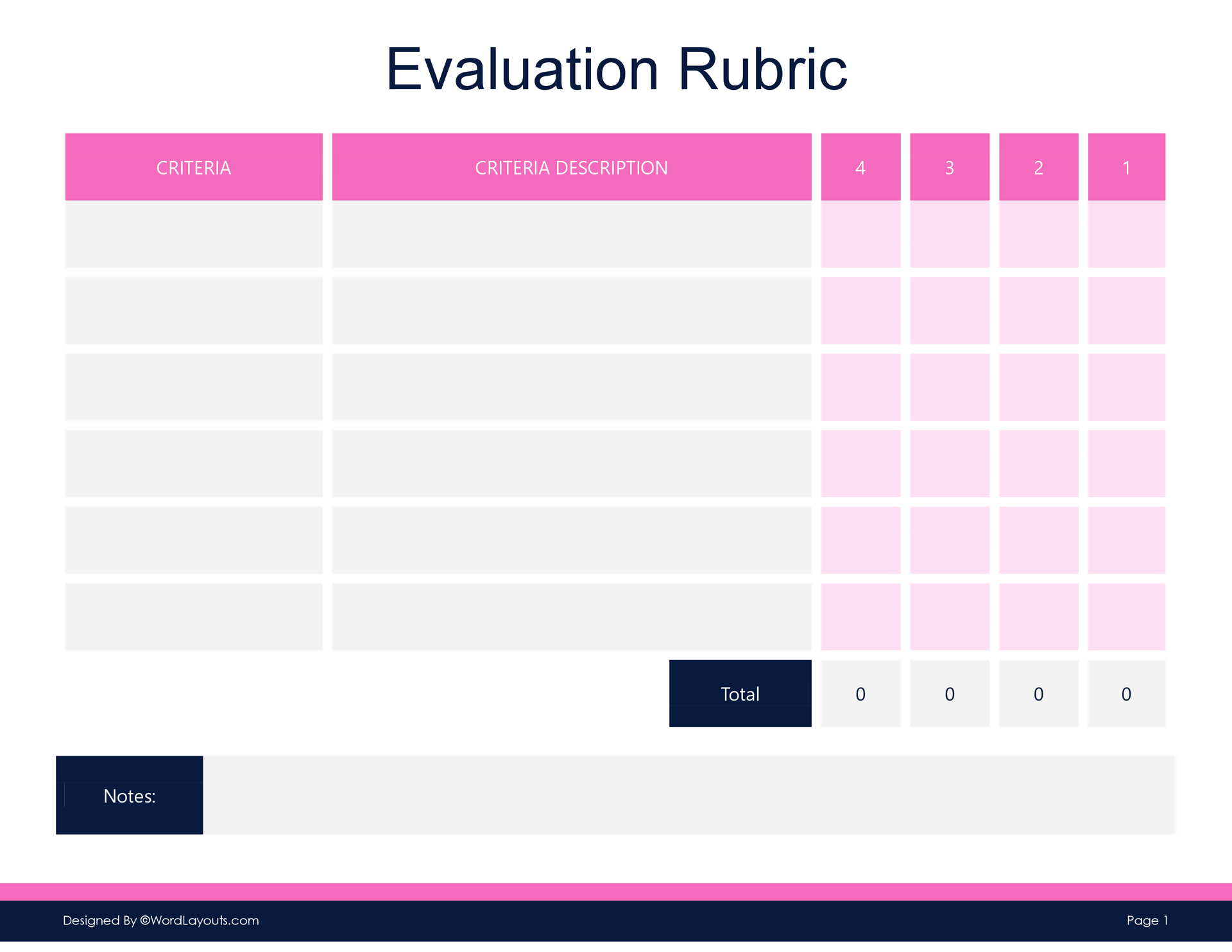 Compact Multi-Task Evaluation Rubric Template - WordLayouts