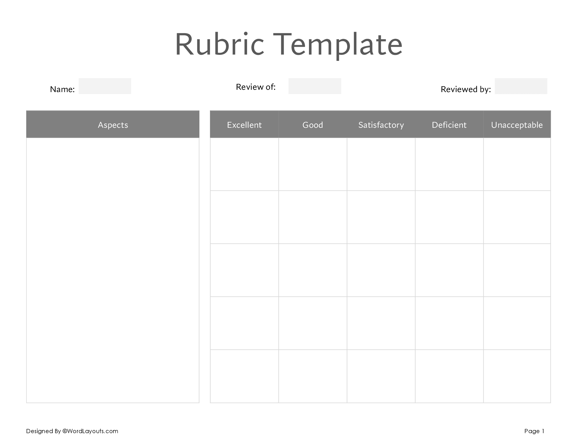 Color-Coded Assessment Rubric Template - WordLayouts