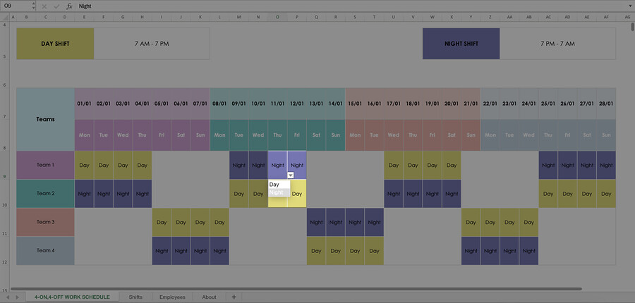 4-on,4-off Shift Work Schedule Template - WordLayouts