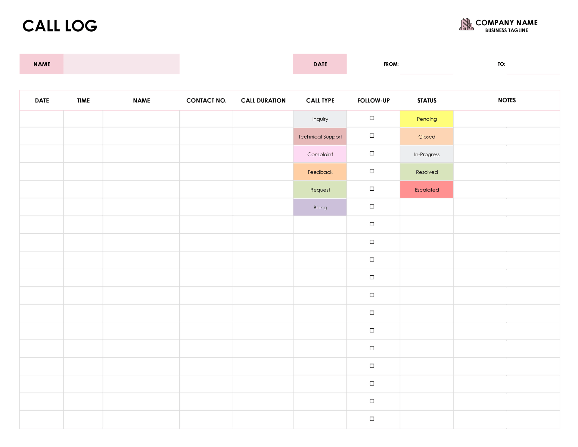 8 Free Call Log Templates for Excel - WordLayouts