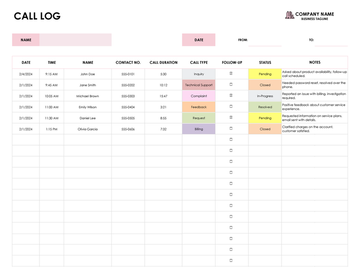 Free Work Log Templates for Activity Tracking
