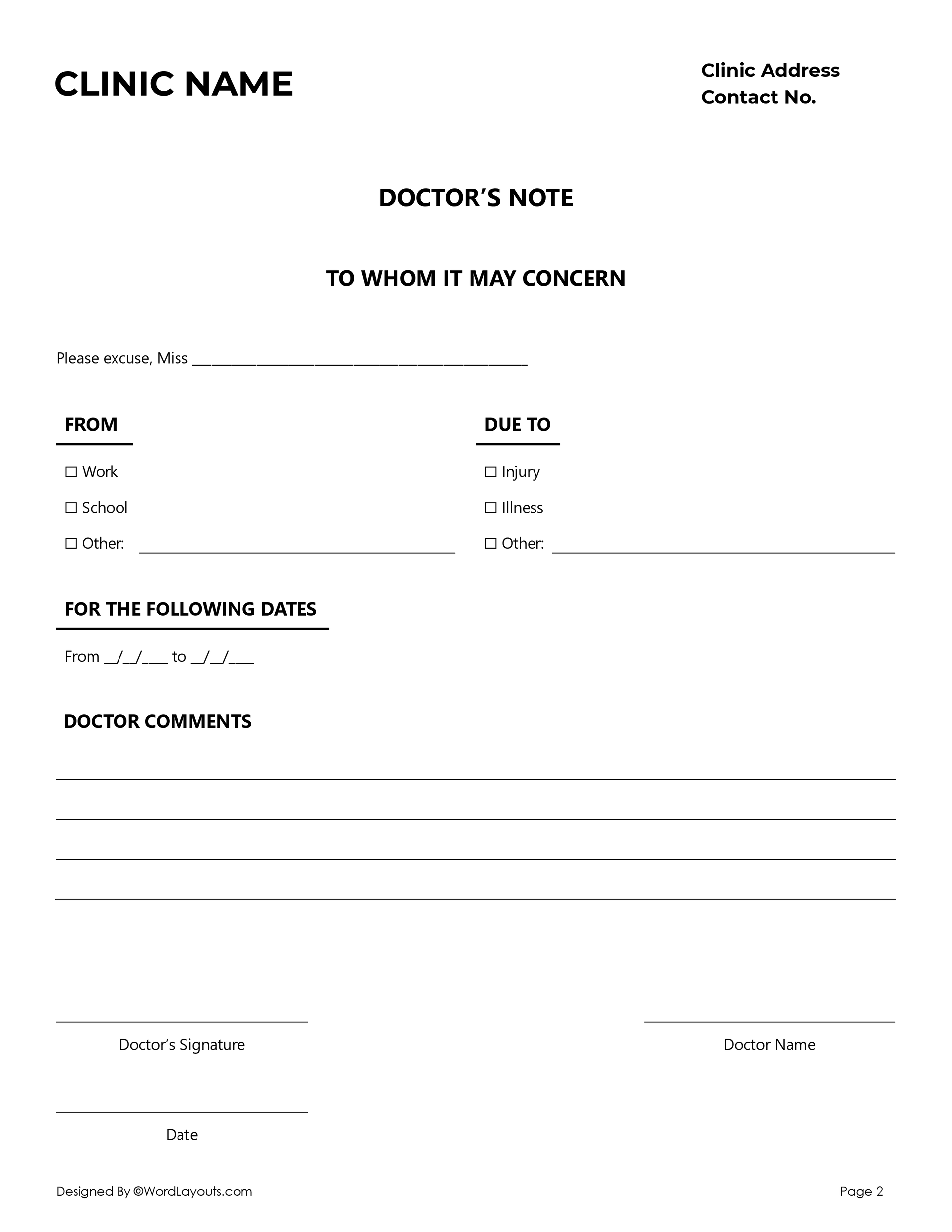 Simple Doctor Excuse Slip Template - WordLayouts simple-doctor-excuse-slip-template-wordlayouts