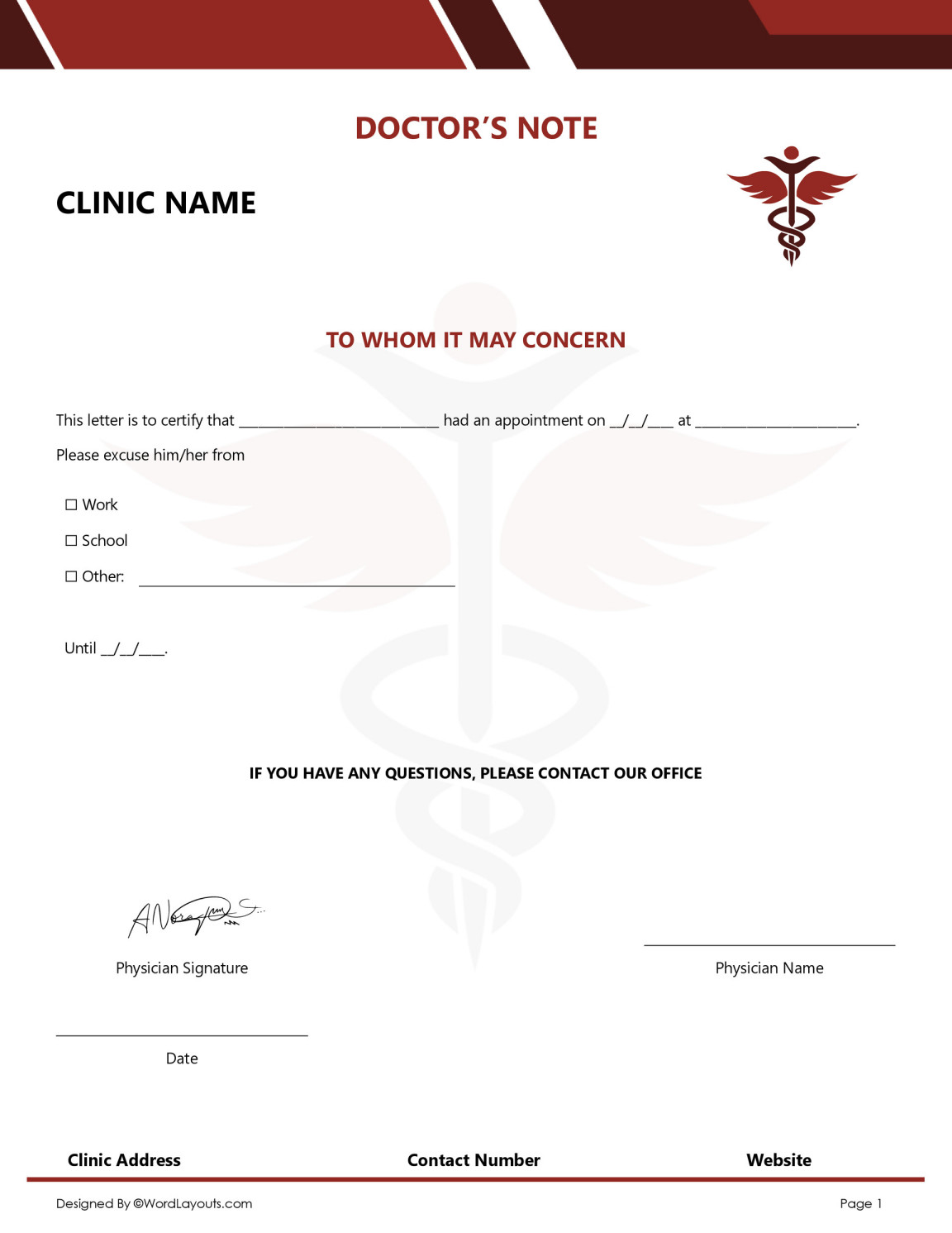 Doctor Excuse Note for Remote Work Template - WordLayouts