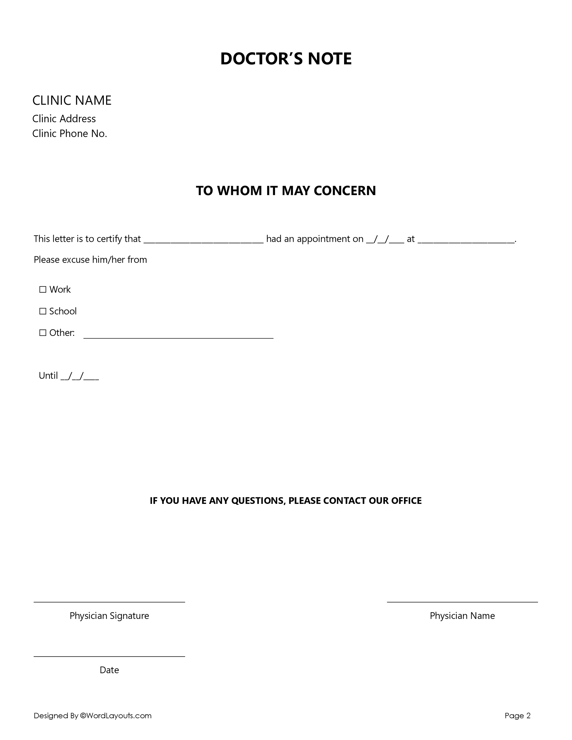 Simple Doctor’s Note Template - WordLayouts