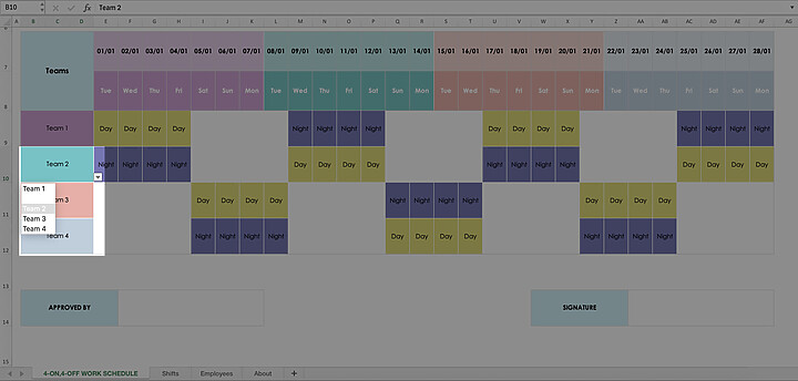 4-on,4-off Shift Work Schedule Template - WordLayouts