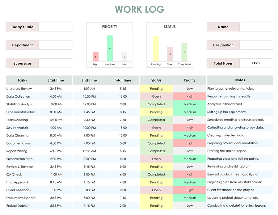 Free Work Log Template for Excel & Google Sheets