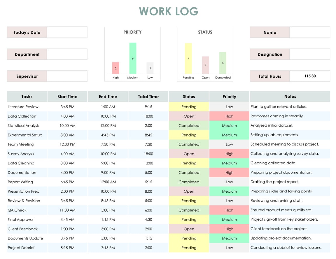 Free Work Log Template for Excel & Google Sheets
