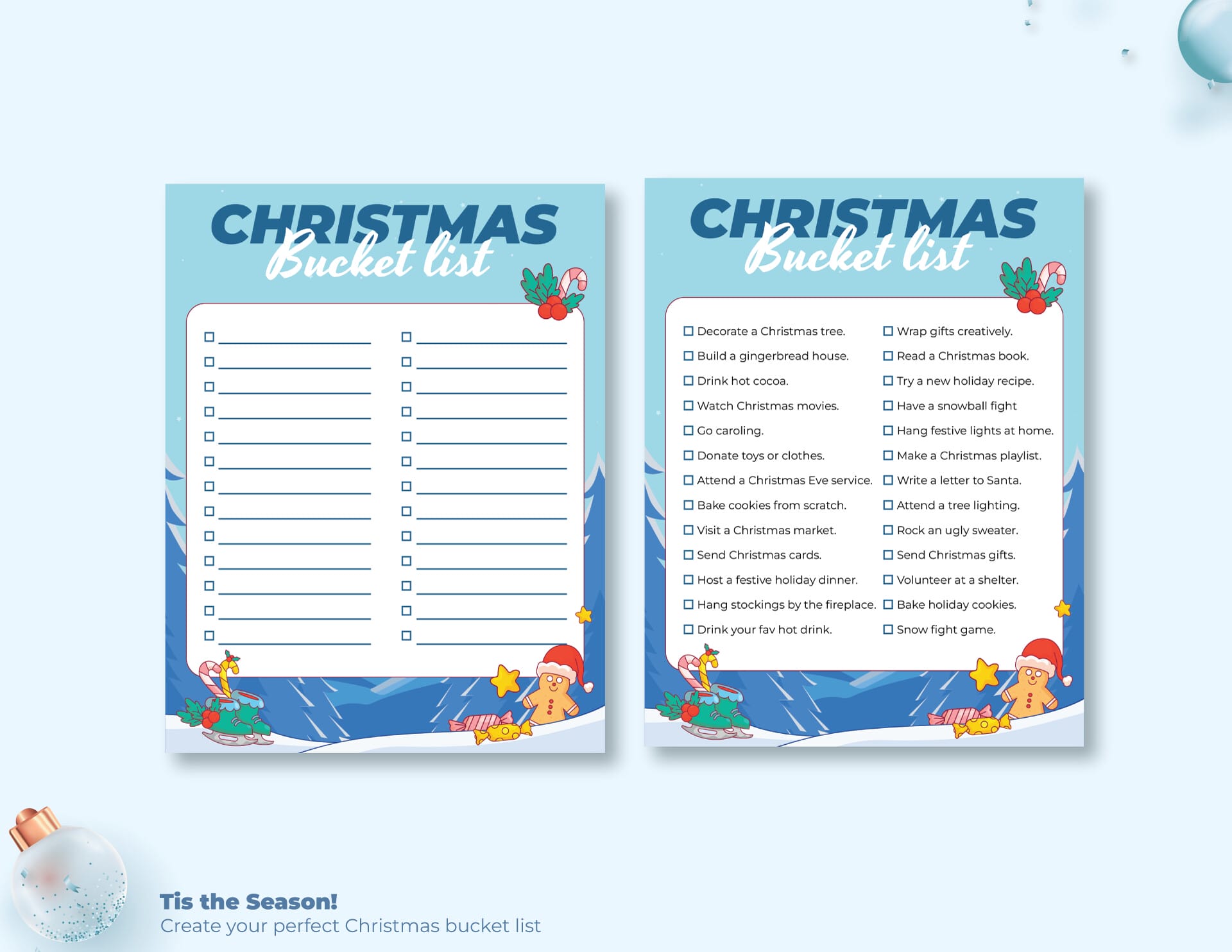 Free Christmas Bucket List Templates (Edit & Printable) for Free Printable Christmas Bucket List