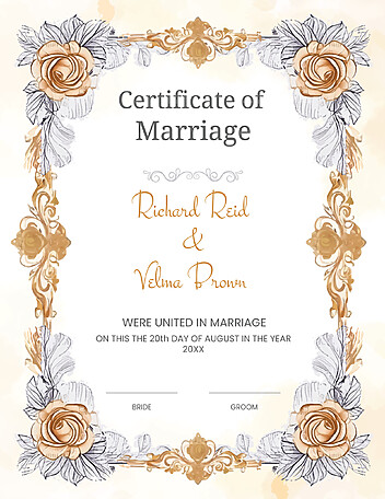 Golden Commemorative Marriage Certificate Template Golden Commemorative Marriage Certificate Template