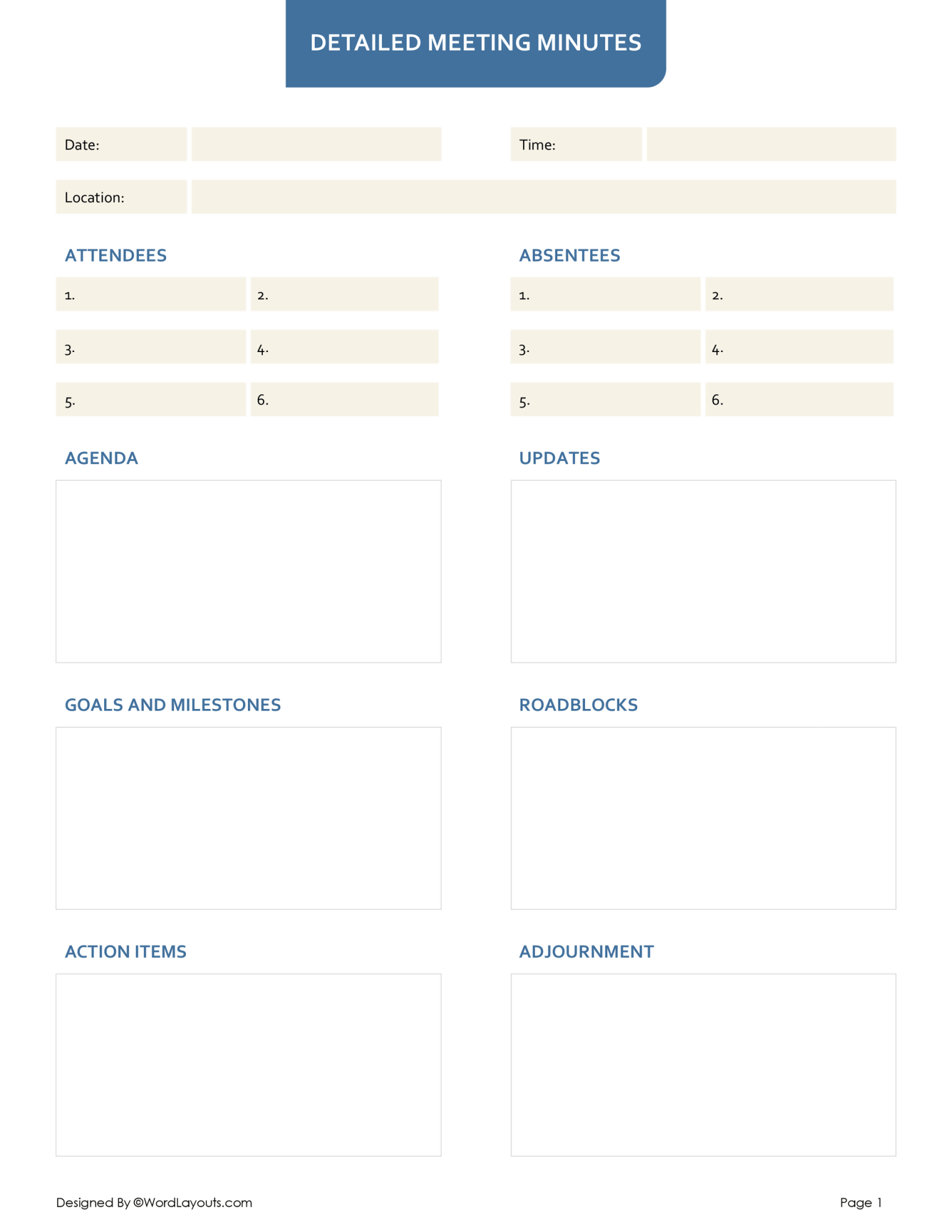 Standard Meeting Minutes Template - WordLayouts