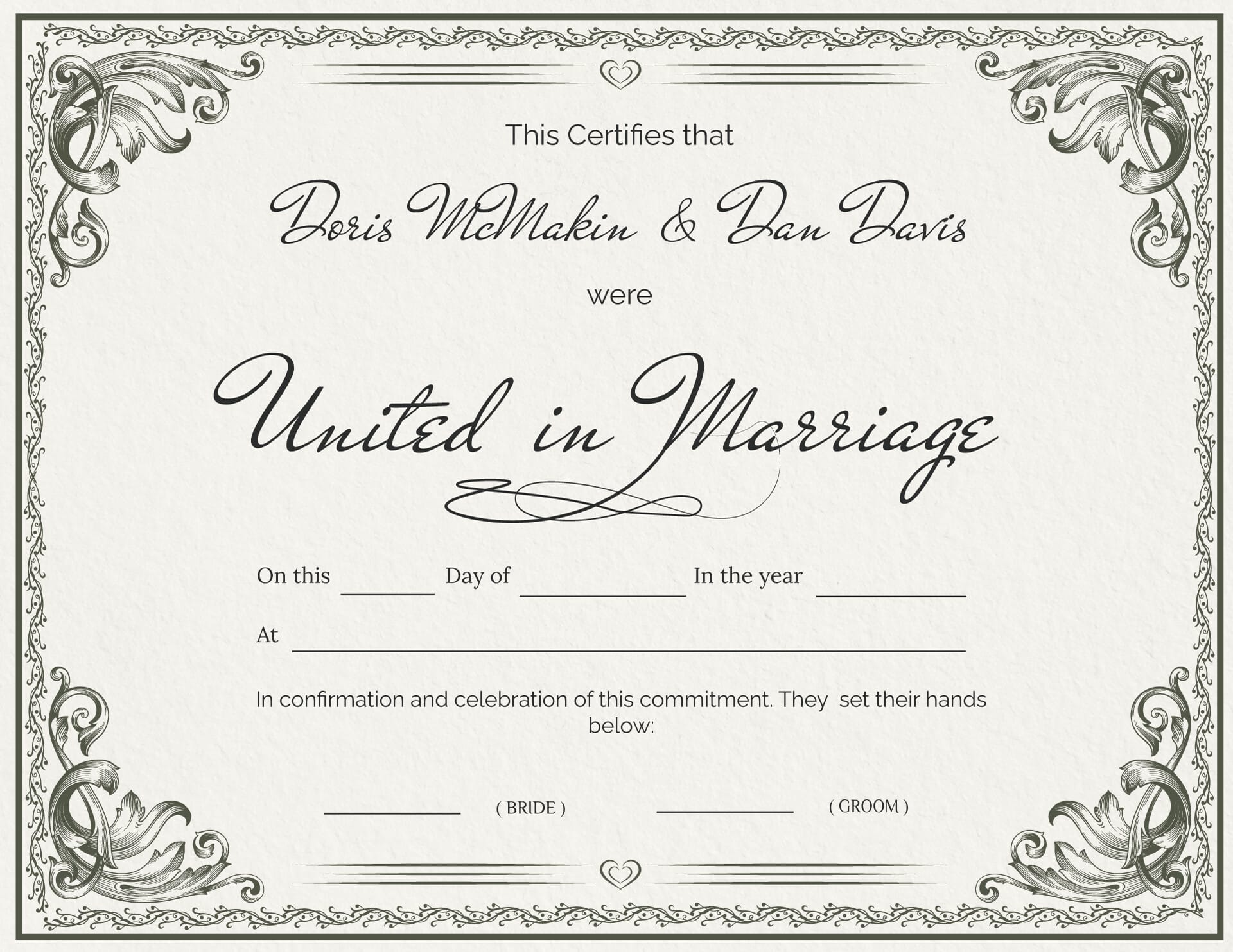 Everlasting Vows Wedding Certificate Template (Landscape) - WordLayouts for Free Printable Renewal Of Vows Certificate