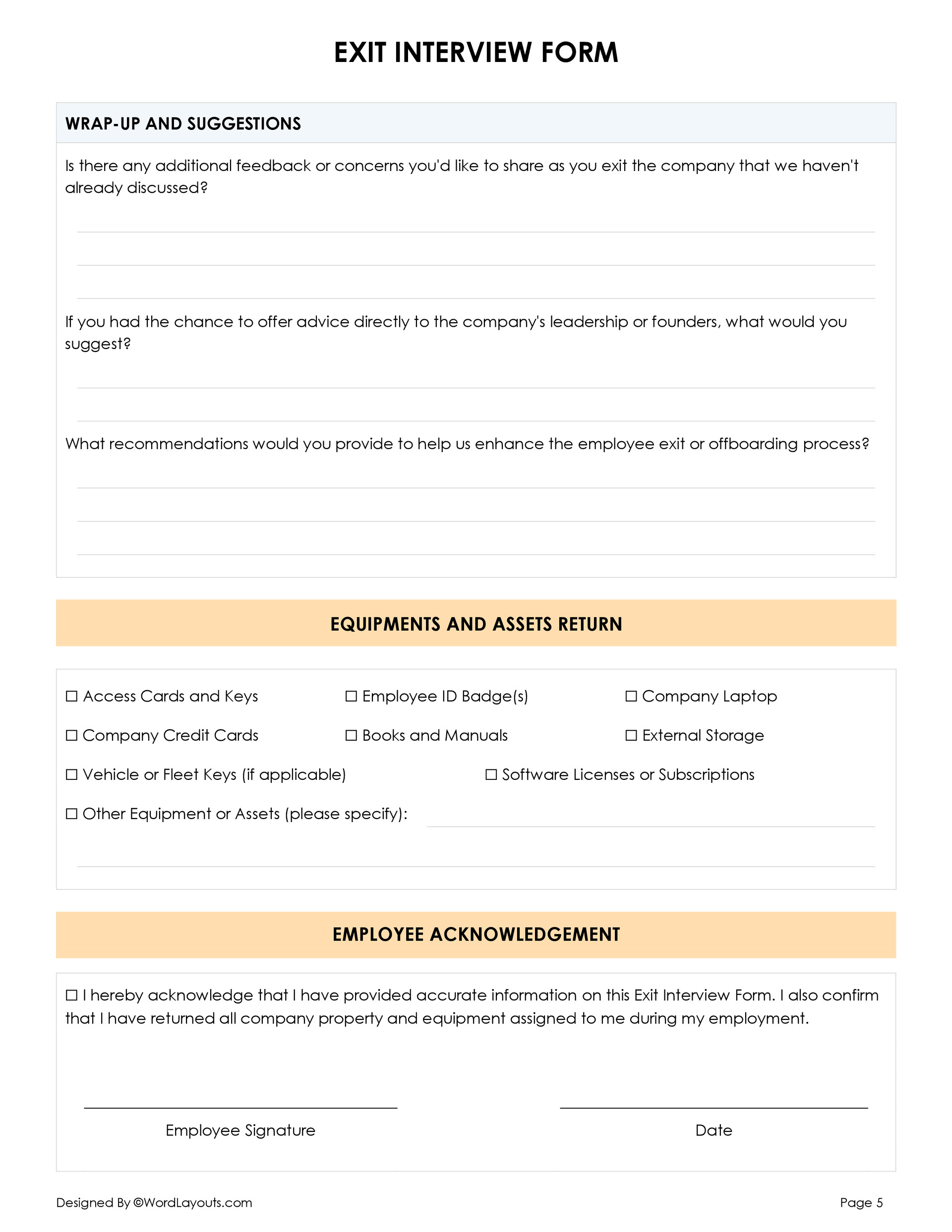 Exit Interview Form Template - WordLayouts