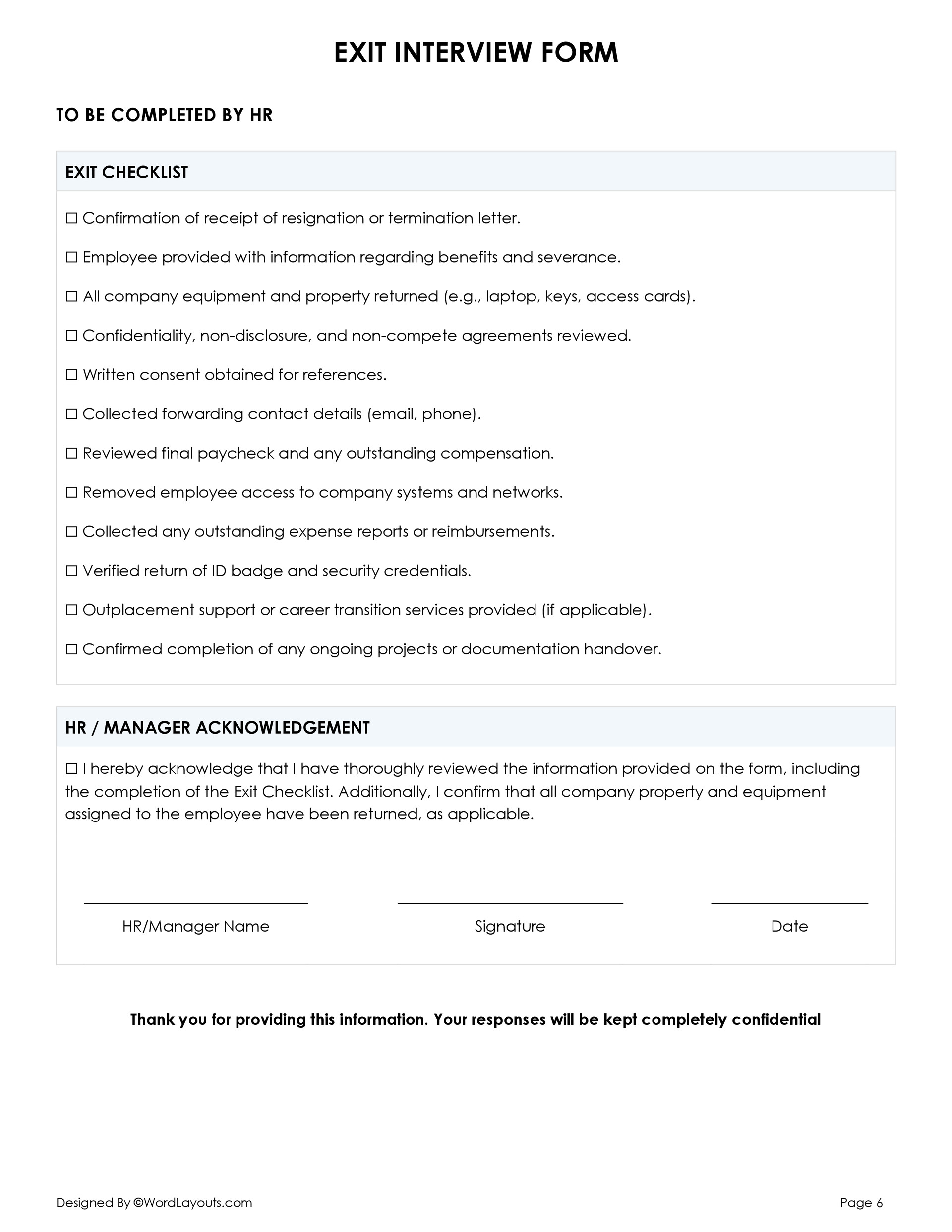 Exit Interview Form Template - WordLayouts