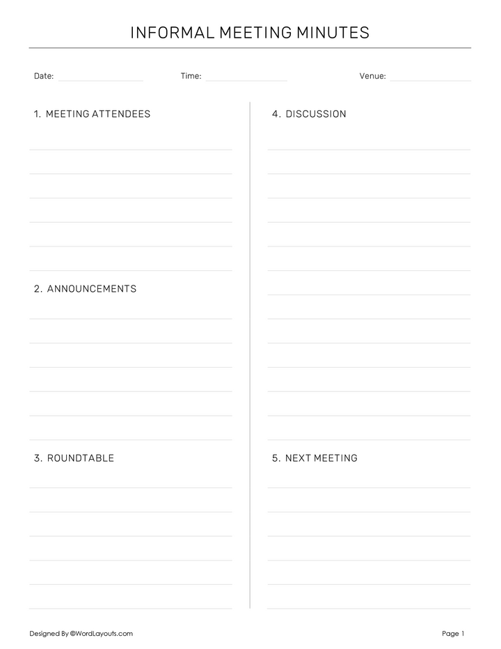 Informal Meeting Minutes Template WordLayouts Informal Meeting Minutes Template WordLayouts