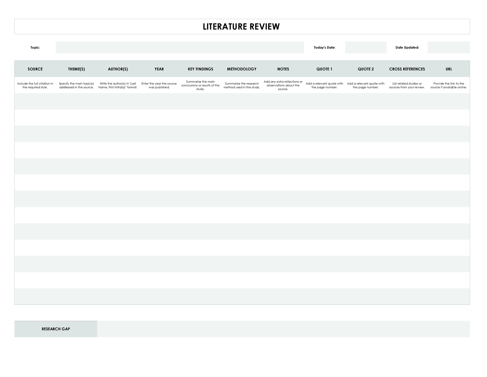 Literature Review Template for Excel WordLayouts Literature Review Template for Excel WordLayouts