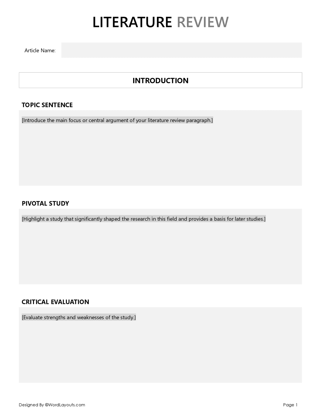 Free Literature Review Template - Word & Google Docs