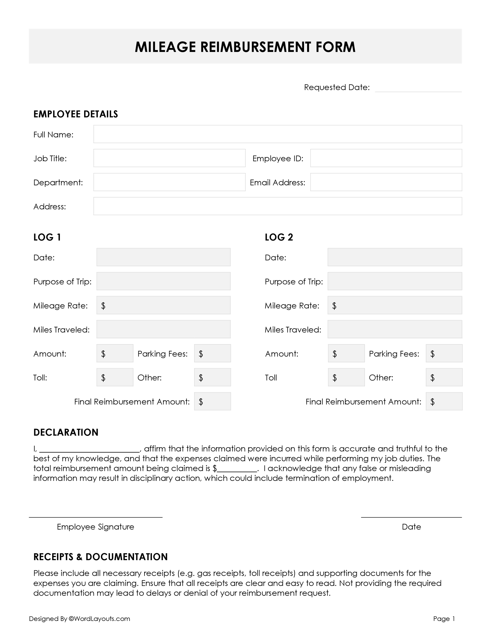 Free Mileage Reimbursement Form - Word & GDocs free-mileage-reimbursement-form-word-gdocs