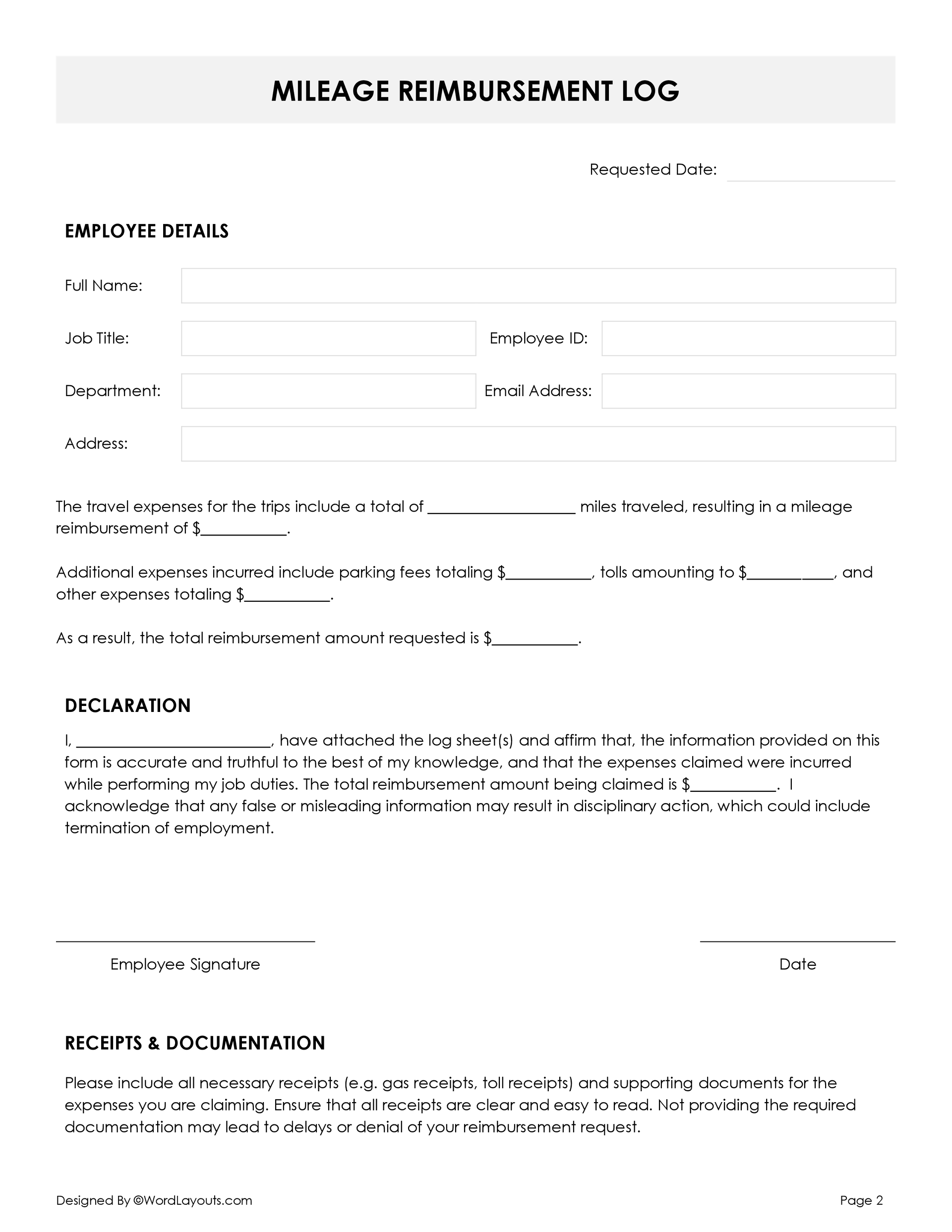 Free Mileage Reimbursement Form - Word & GDocs free-mileage-reimbursement-form-word-gdocs
