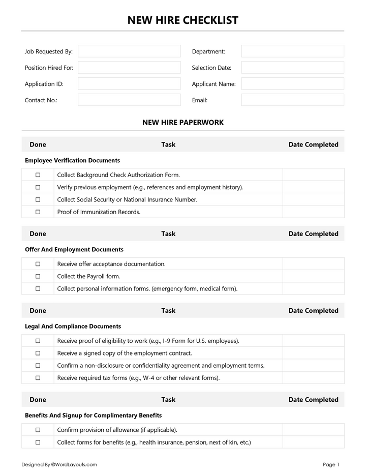 Onboarding Checklist Template - WordLayouts