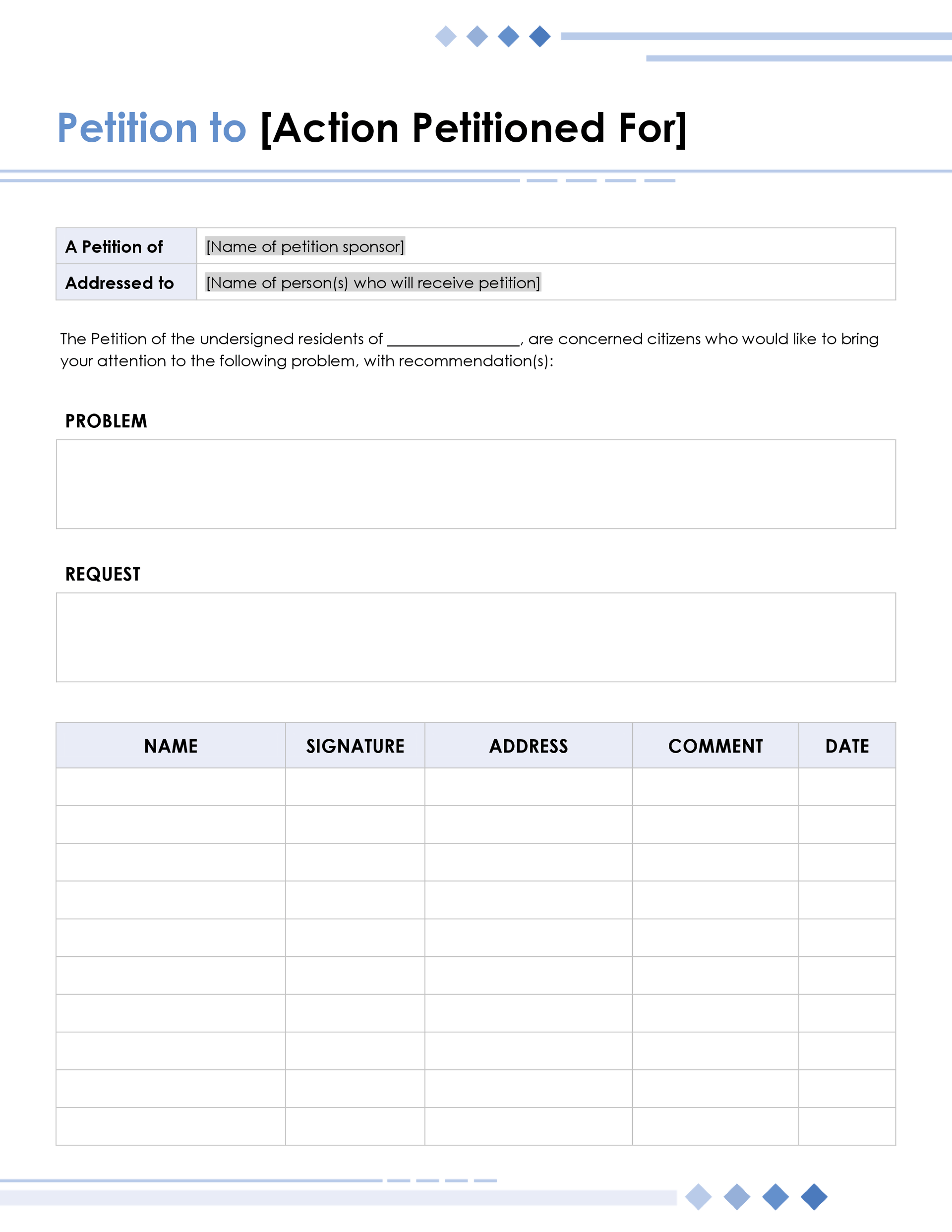 Organized Petition Form Template - WordLayouts, image size:1920x2485