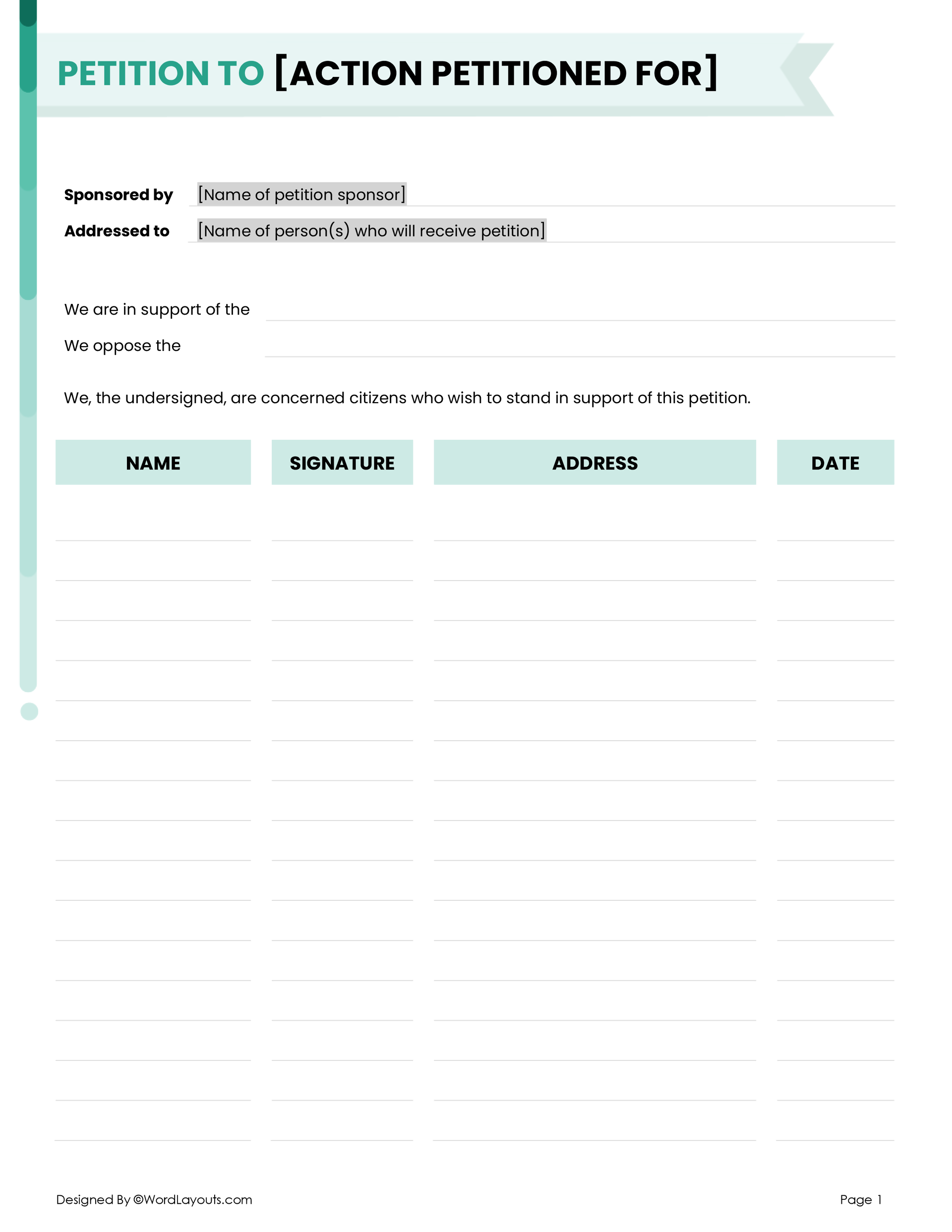 Petition Signature Template WordLayouts Petition Signature Template WordLayouts